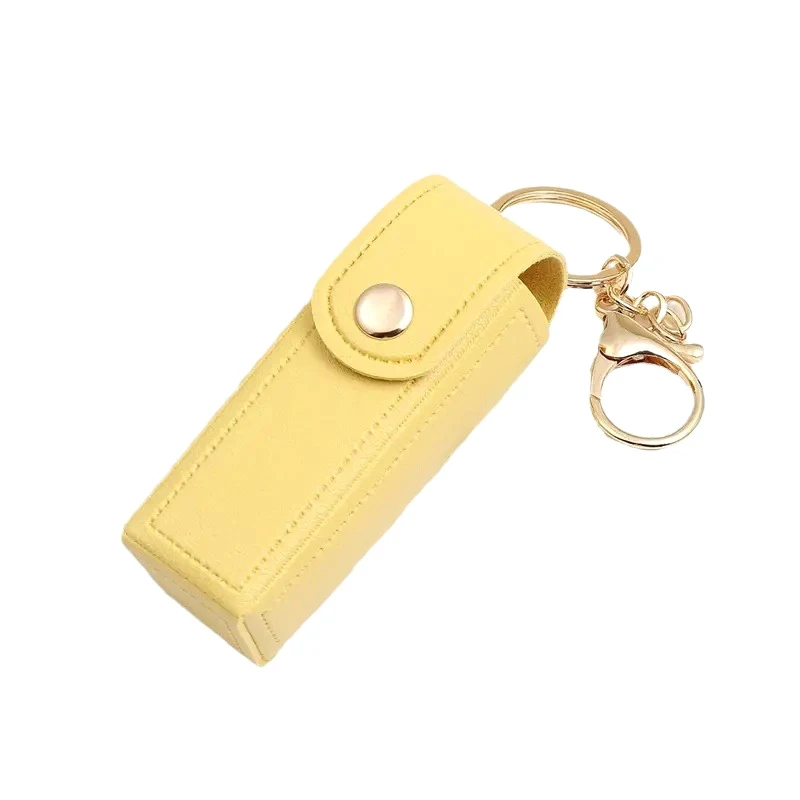 1PCS New Leather Lip Balm Bag Keychain Holder Protective Cover Mini Portable Key Bag Lipstick Cosmetics Storage Bag