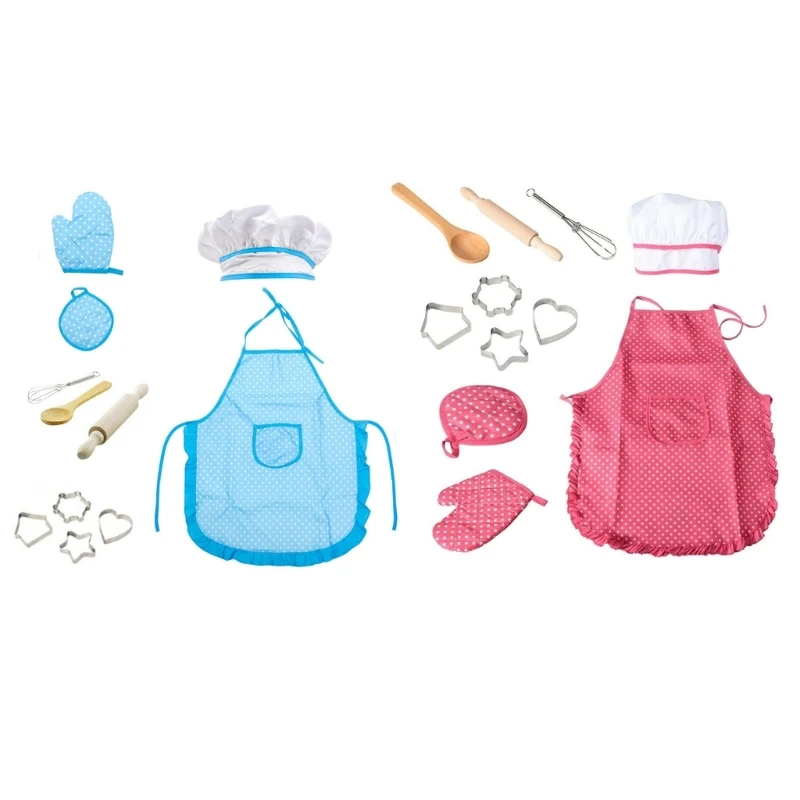 

11Pcs Apron for Little Girls Kids Cooking Baking Set Chef Hat Mitt & Utensil