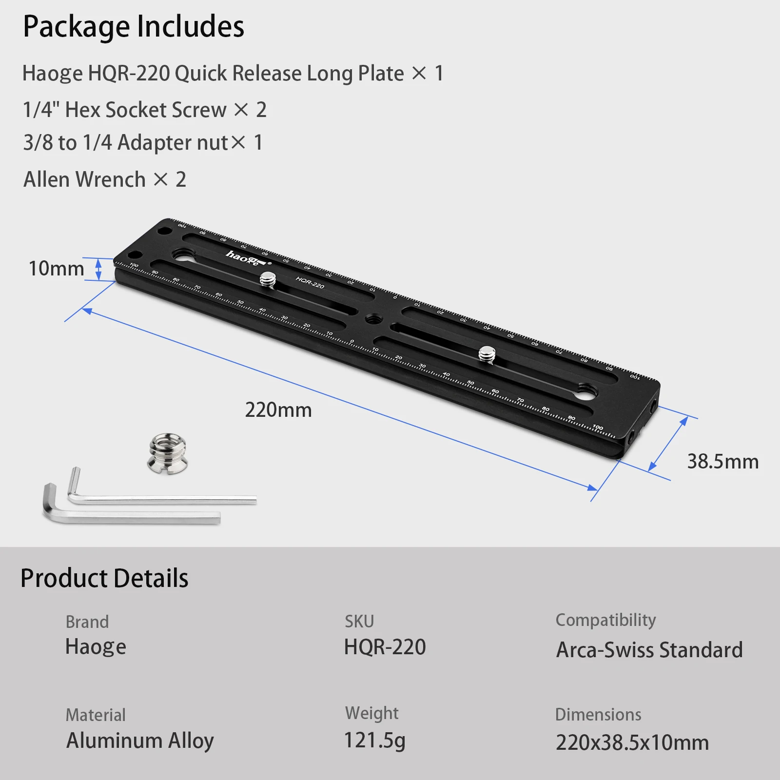 Haoge 220 مللي متر متعددة الأغراض طويلة الإفراج السريع موسع السكك الحديدية انزلاق لوحة للكاميرا ترايبود Ballhead المشبك صالح Benro Arca السويسري