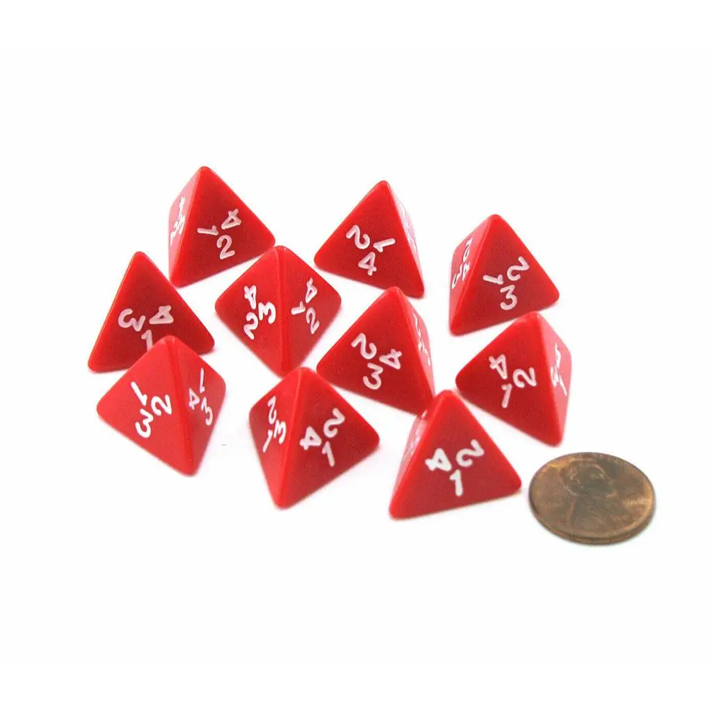 Red D4 Polyhedral Dice 10 Count Acrylic 22mm for TRPG RPG Role Playing Math Educational Toys