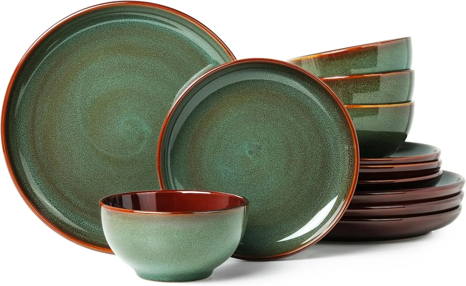 

Stoneware Dinnerware Sets, Ceramic Plates and Bowls Set, Microwave & Dishwasher Safe, 12-Piece Service for 4 Sage Green