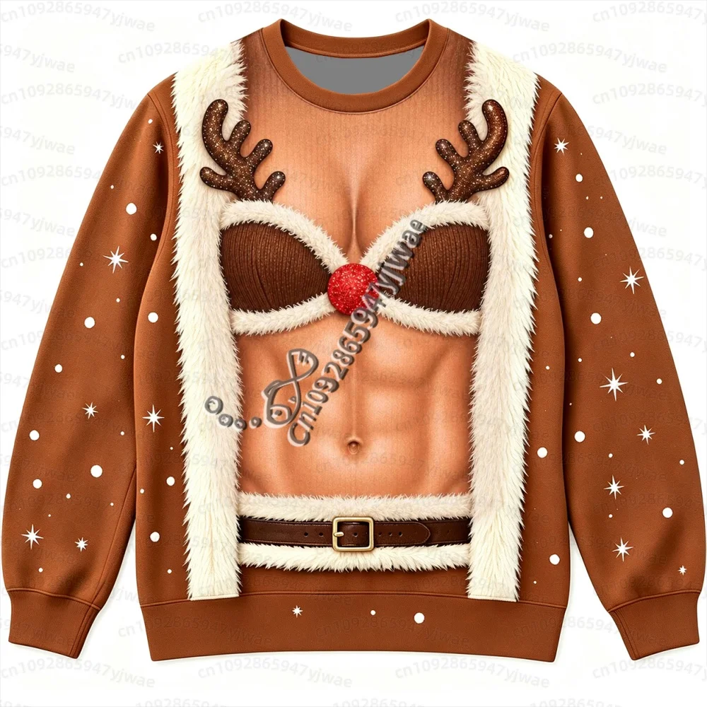 26 Herren Damen Winter Lustiger Fake-Muskel 3D-Druck Hässlicher Weihnachtspullover Fitness Sport Langarm-Pullover Sweatshirt Herren Hoodies – Detail 8