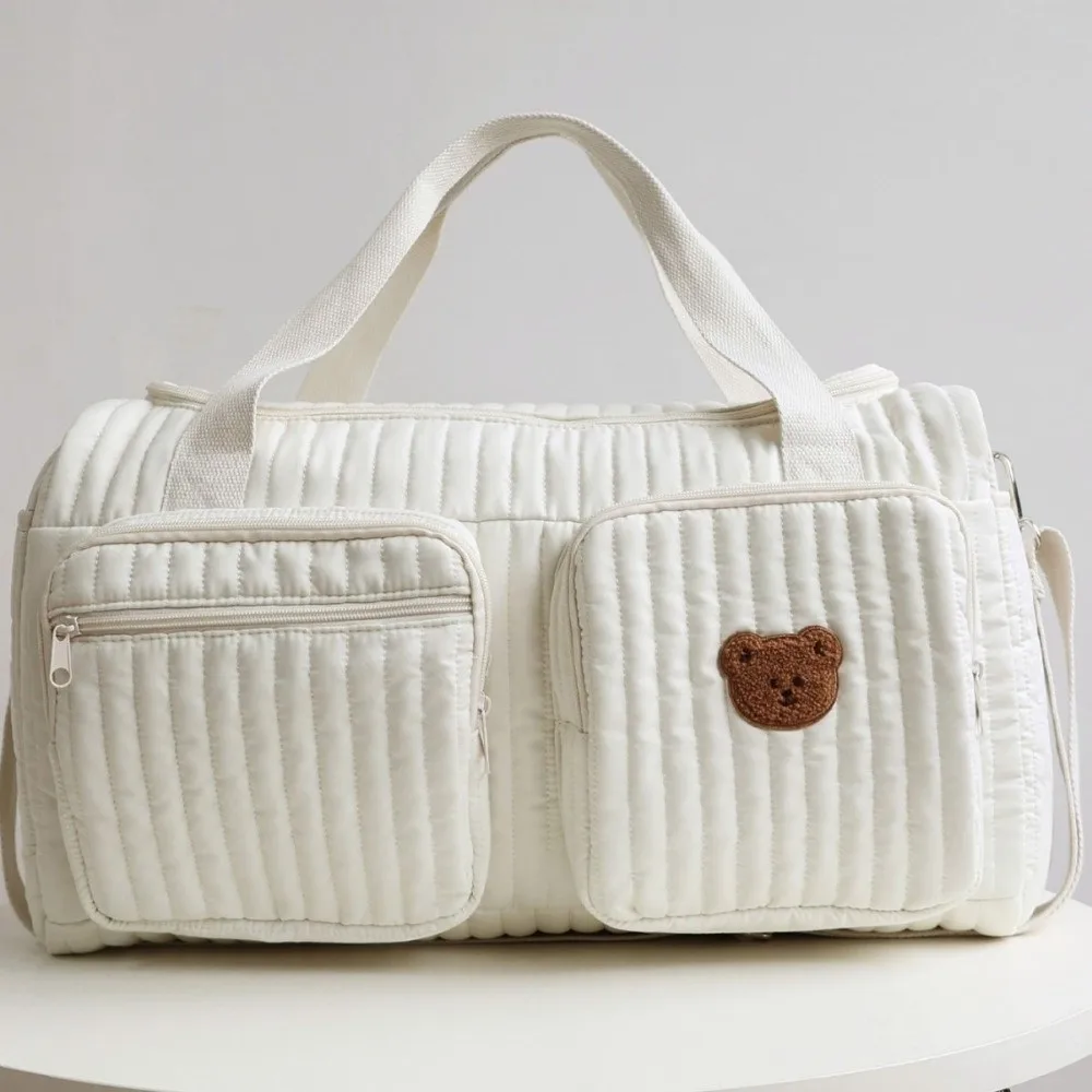 Little Bear Embroidered Diaper Bag Lightweight Large Capacity Diaper Changing Tote Bag Practical with Shoulder Strap Handbag