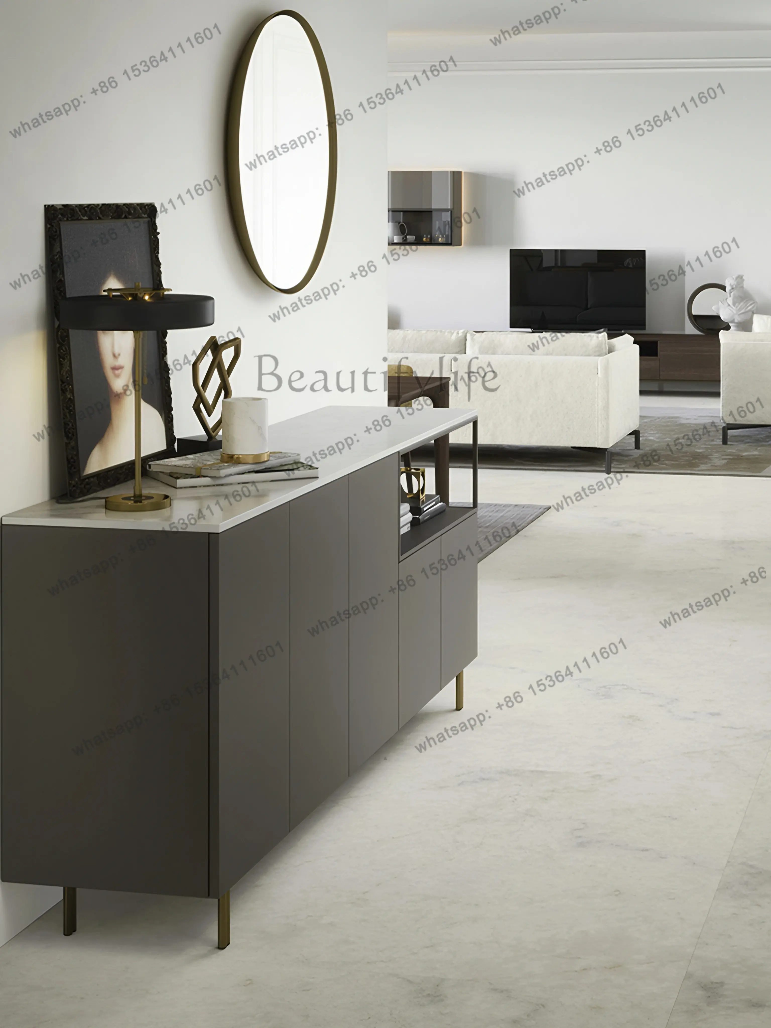 Factory Direct Italian Minimalist Painting Side Cabinet Living Room Wall Locker