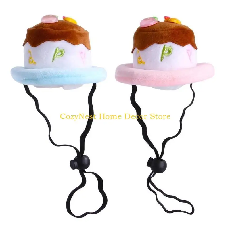 92MF Lovely Pet Birthday Cake Hat Adjusting Neckstrap Dog Party Hat RolePlaying Costume Hat Mini Hat Cats Photo Headgears