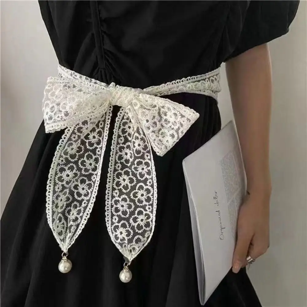 Fashion Sweet Decorative Lace Waist Belts Pearl Pendant Clothing Accessories Chain Belt Elegant Dress Waist Chain for Women