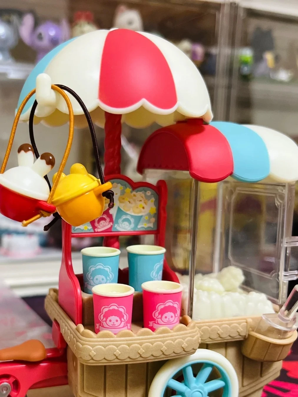 실바니안 패밀리 팝콘 배달 트라이크 세트 귀여운 토끼 인형 애니메이션 피규어 놀이 집 장난감 어린이 생일 선물 소녀용