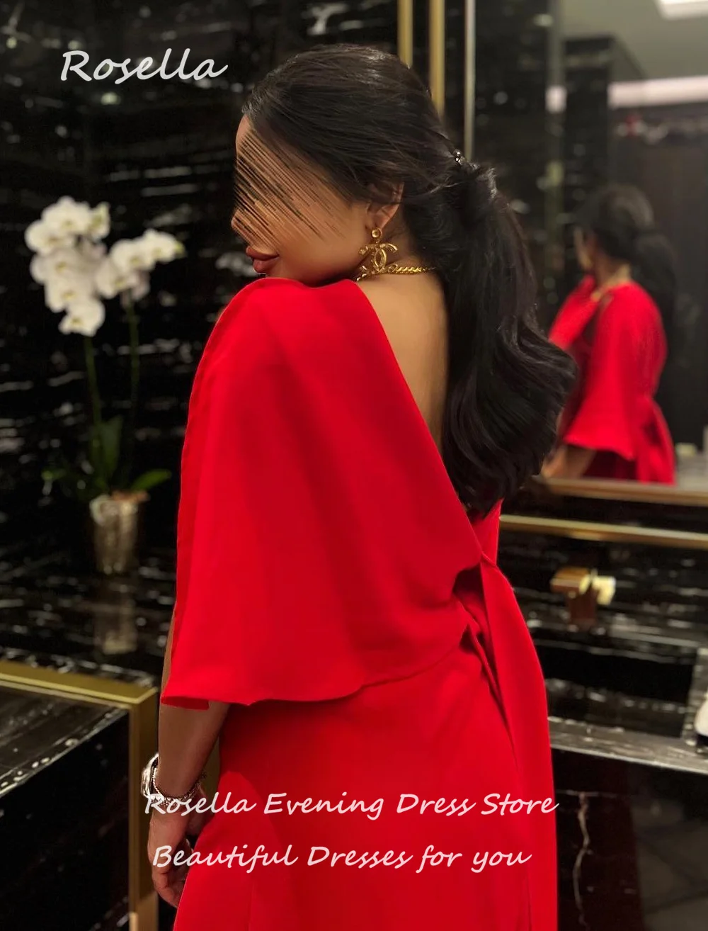 ROSELLA Red O Neck Elegant And Pretty Women's Dresses Cape Sheath Ankle Length Asymmetrical Straight Female Prom Gown New 2023