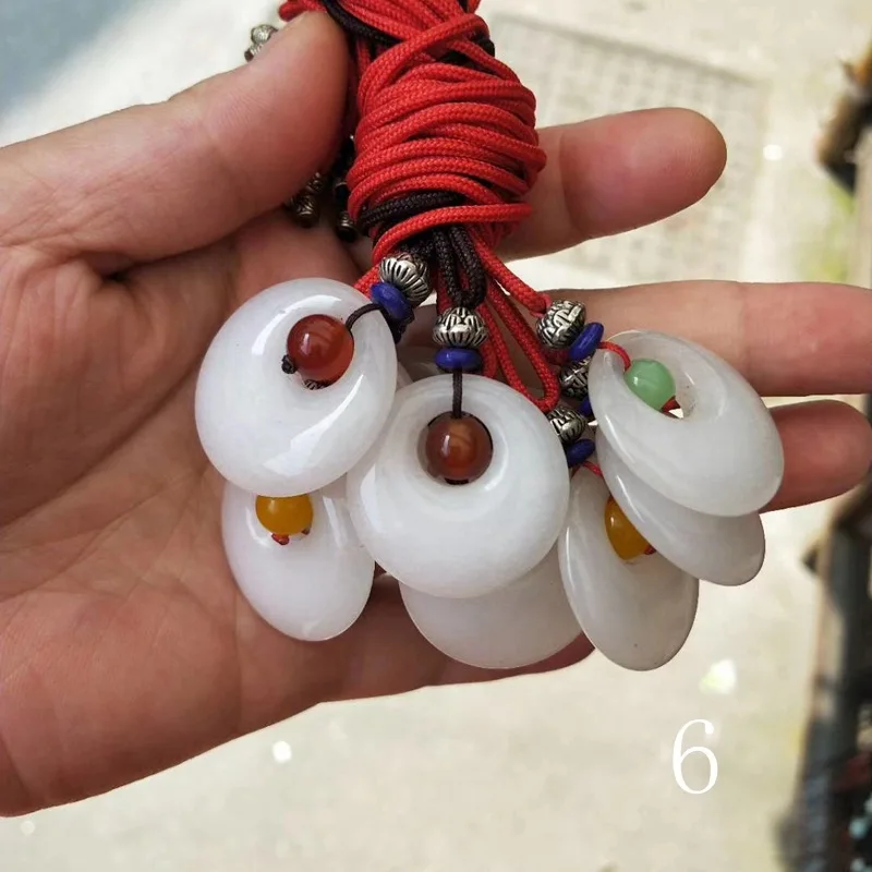 Natural Gold Silk Pendant Tianshan Quartzite White Peace Jade Ring Wushi Plate 2
