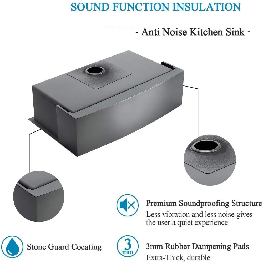 อ่างล้างจานสแตนเลสแบบติดตั้งใต้เคาน์เตอร์ทรงฟาร์มเฮาส์แบบชามเดี่ยว 33 นิ้ว