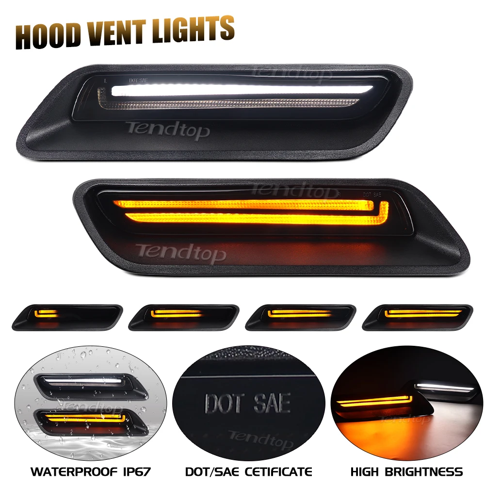 LED Hood Vent Scoop Light Dynamic Amber Turn Signal Light White Position Light for 2010-2018 Ram 1500/2019-2022 Ram 1500 Classic