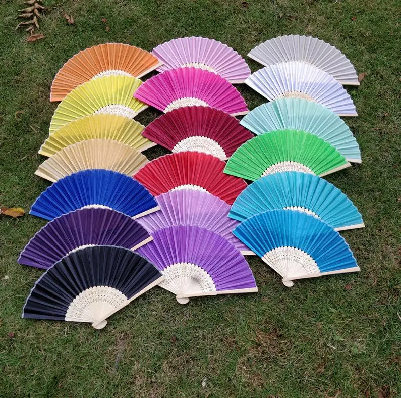 DHL free shipping 500pcs Wedding favors Personalized Silk hand fans solid color silk folding craft Fan +printing ni217