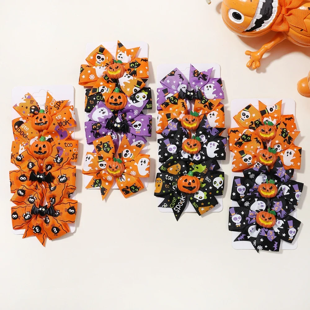 4 teile/satz Halloween Cheer Bow Haars pange für Kinder lustige Kürbis Haarnadel Band Bowknot Haars pange Mädchen Kopf bedeckung Haar Zubehör – Detail 11