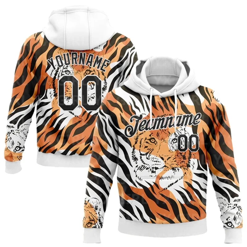 Custom Orange Black-White 3D Pattern Design Tiger Sports Pullover Sweatshirt Hoodie 3D Printed Sports Pullover Sweatshirt Hoodie