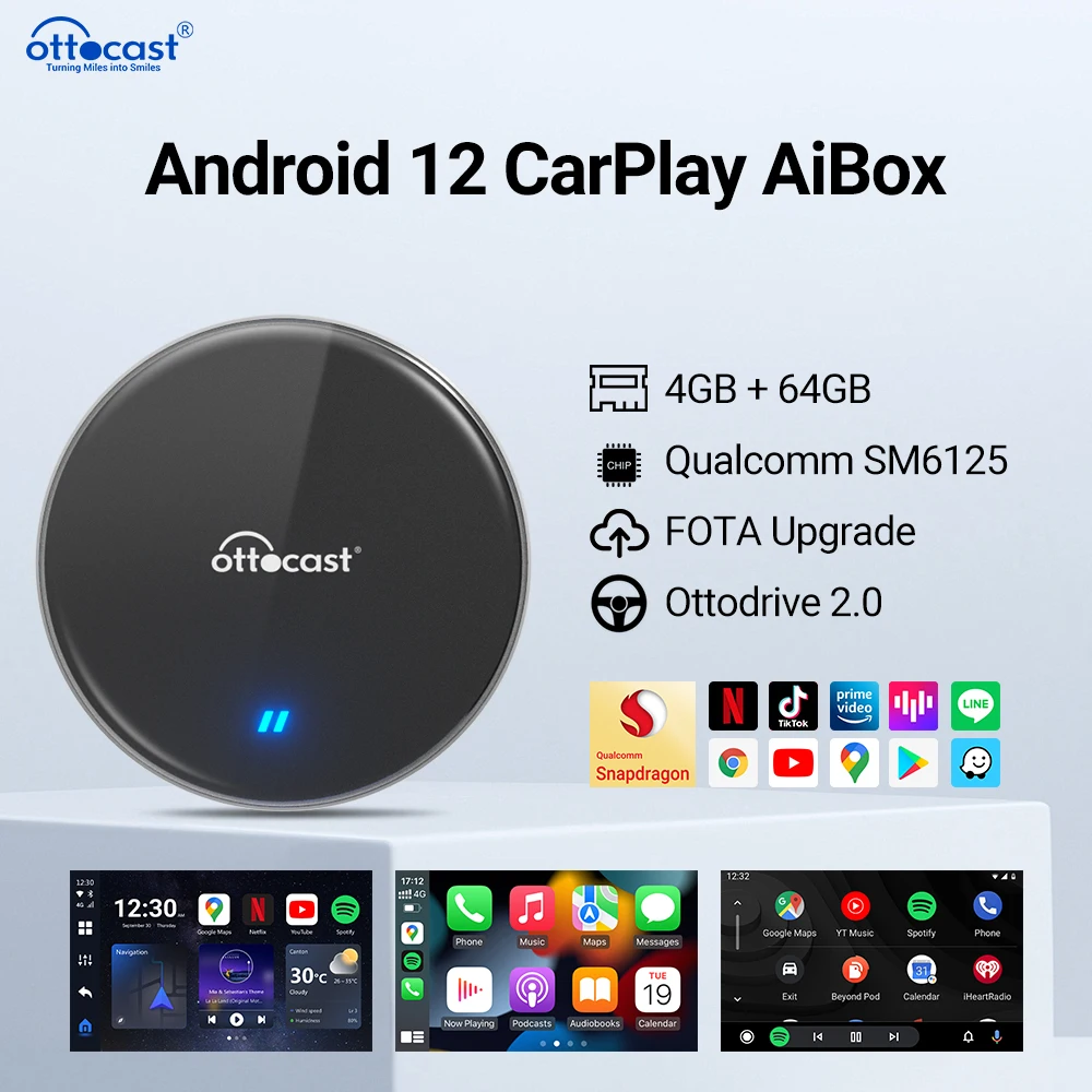 OTTOCAST P3 lite Ai Box 4+64GB Wireless CarPlay Android AI Box for