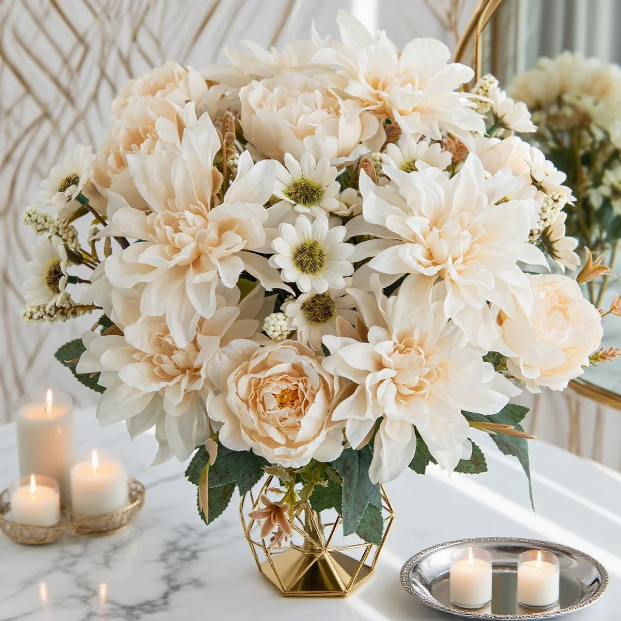 1/5 Stück künstliche Blumen Seide Dahlie Rosen Gänseblümchen Festival Home Dekoration Bonsai Zimmer Hochzeit Brautstrauß Party Diy Geschenkbox