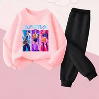 Ensemble 2 pièces pour filles, printemps-automne, imprimé dessin animé, sweat-shirts et pantalons de survêtement tendance pour enfants, ensembles décontractés pour bébés et enfants. 5
