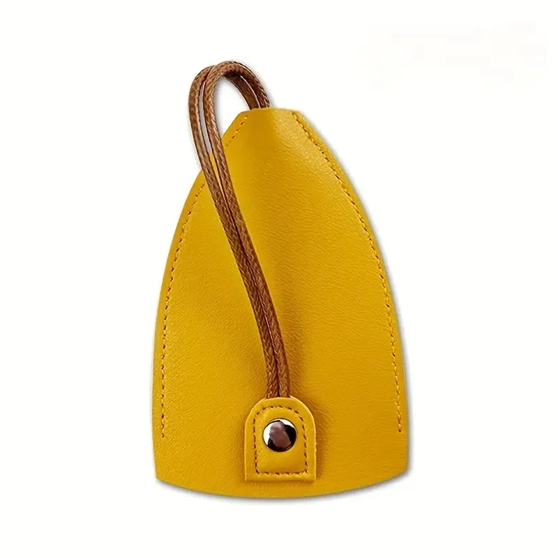 Drawstring Faux Leather Keychain Bag - Compact, Portable Key Organizer & Protector in 5 Vibrant Colors (Yellow, Blue, Red)