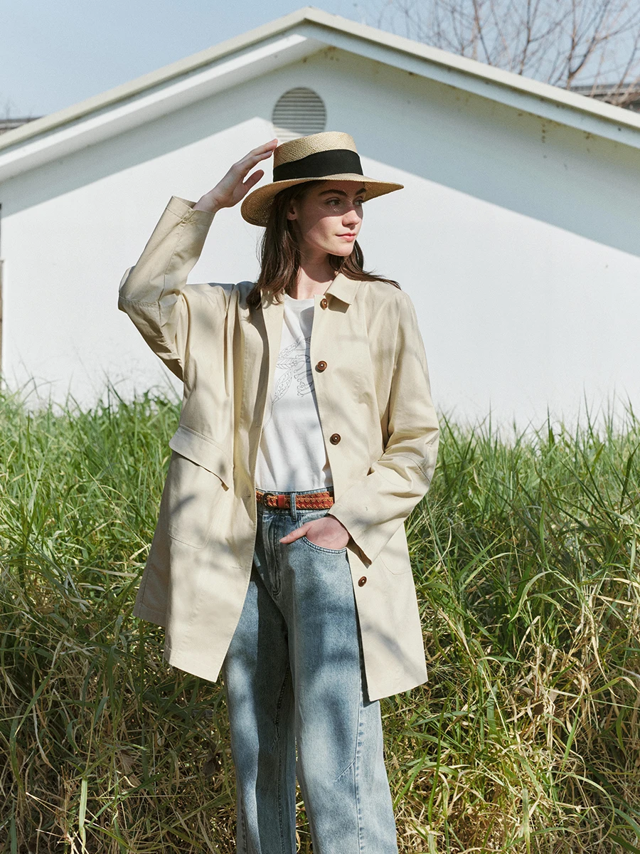 

Хлопковая ветровка цвета хаки высокой плотности, удобная свободная верхняя одежда весна-лето от ZBWY Long Sve средней длины