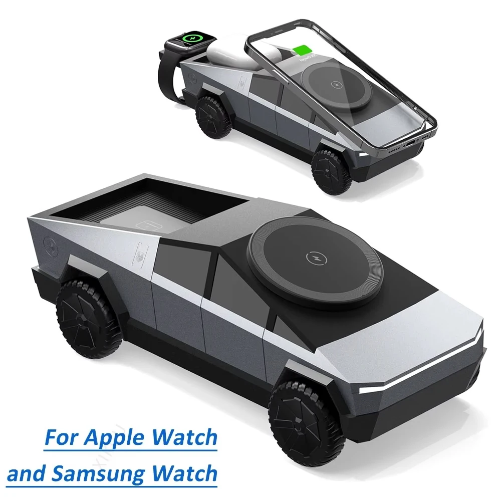 Desktop Cybertruck 3 in 1 Magnetic Fast Wireless Charger Phone Stand for