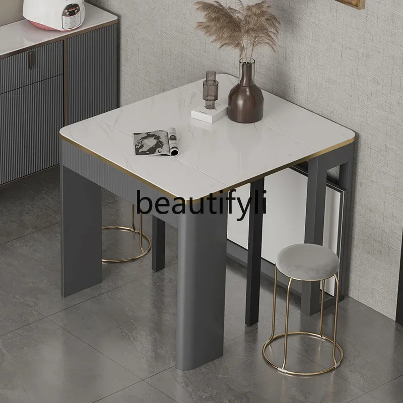 

07 Foldable Telescopic Home Small Apartment Modern Simple Light Luxury Solid Wood Dining Table and Chair Set Rectangular