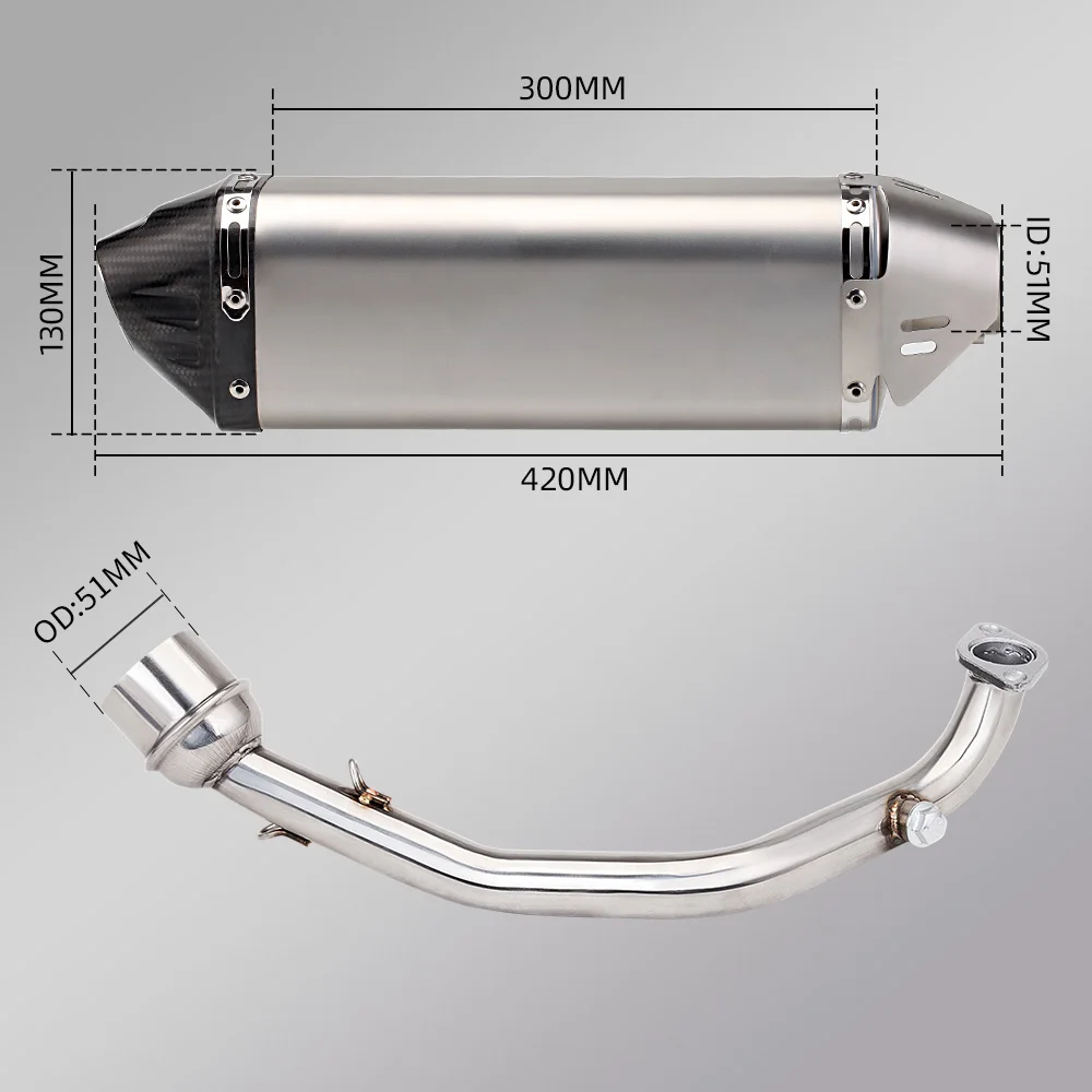 

GY6 Scooter 125cc Exhaust Modification 150cc Stainless Steel Front Section Modified Small Hexagonal Rear Section, 51mm Univers