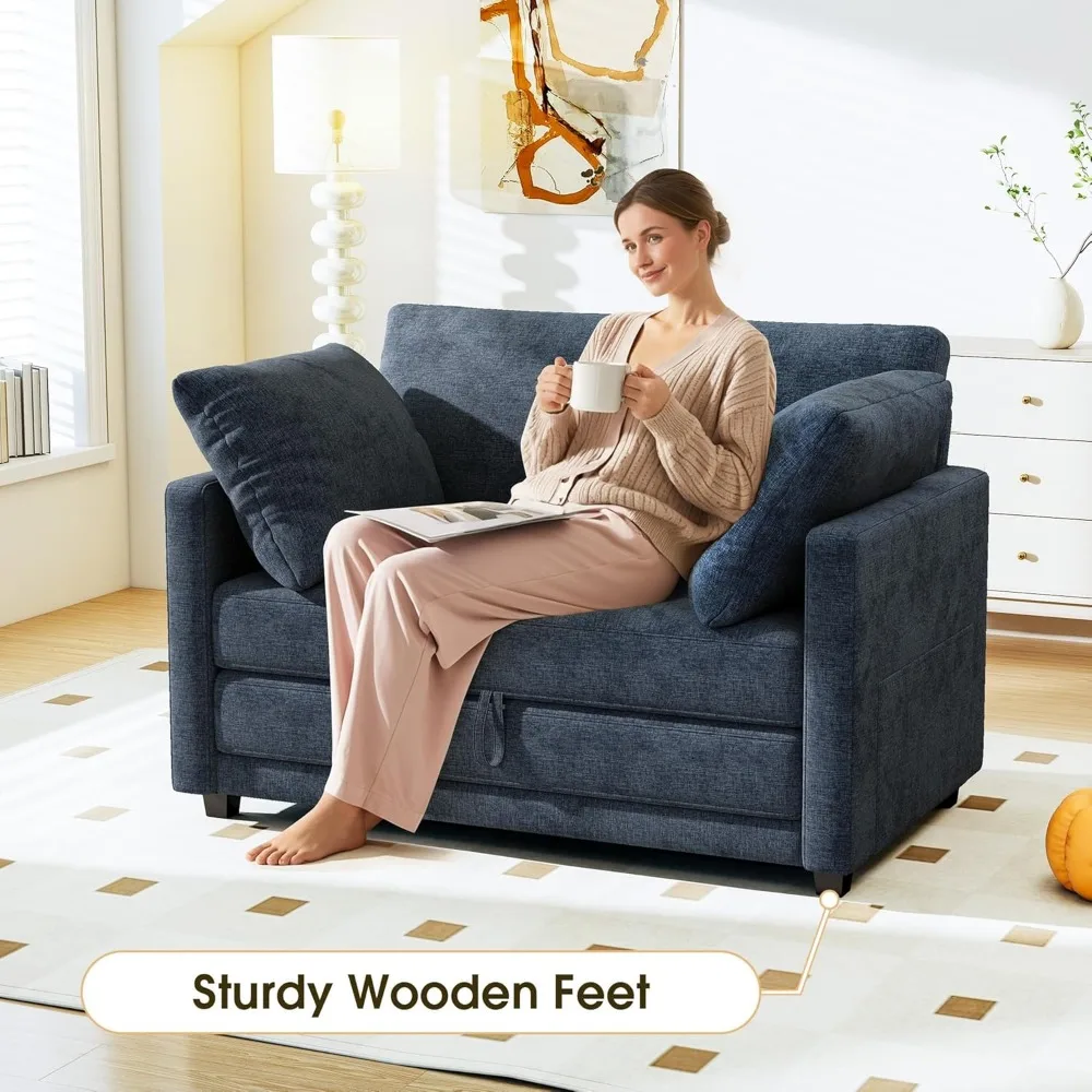 Диван-кровать-трансформер, двухместное спальное место для небольших помещений, раскладной диван 2-в-1 с подушками, идеальный напольный диван для компактной жизни