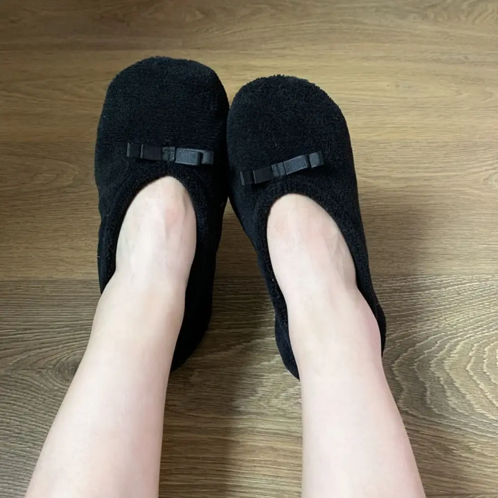Closed Back Women House Slippers Soft Bow Decor Indoor Floor Shoes Non-Slip Rubber Sole Washable Warm Home Footwear Bedroom Use