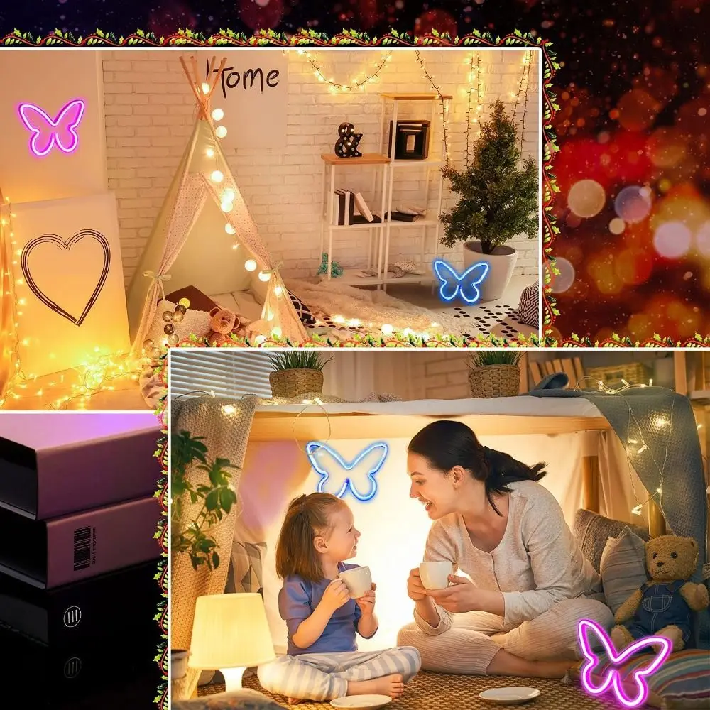 Night Light Energy-saving Butterfly Shaped Light USB/Battery Powered Wall Mounted Led Neon Light Plastics Christmas