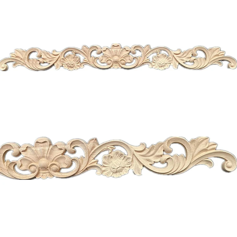 2PCS 40-56cm Wood Stick Flowers Carved Furniture Decorative Applique Ornaments Crafts Window Home Decoration Accessories