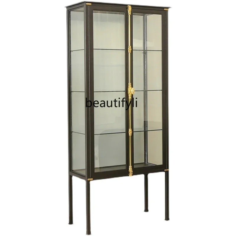 

SS new style Retro Iron Art Transparent Glass Display Showcase Storage Rack Household Industrial Wine Cabinet