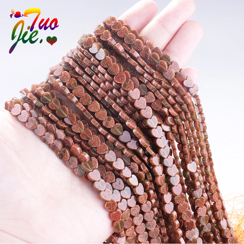 

Natural 6mm Heart Shape Gold Sand Beads For Jewelry Making DIY Bracelet Earrings Accessories Strand 15''