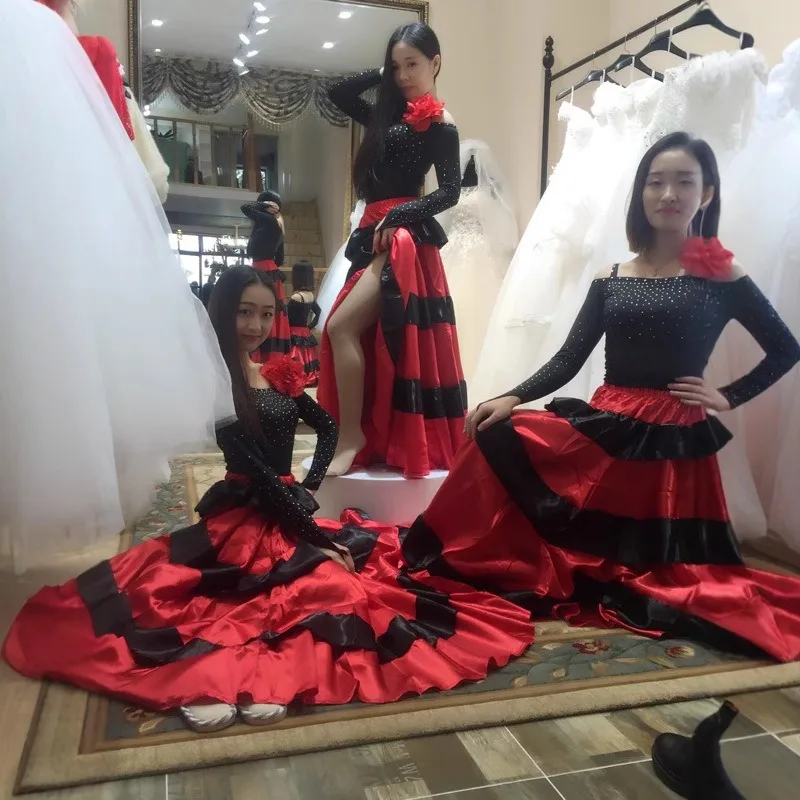 Spaanse stierenvechten dans rok buikdans rok opening dans swing rok rok prestatie kostuum ziet er dun uit