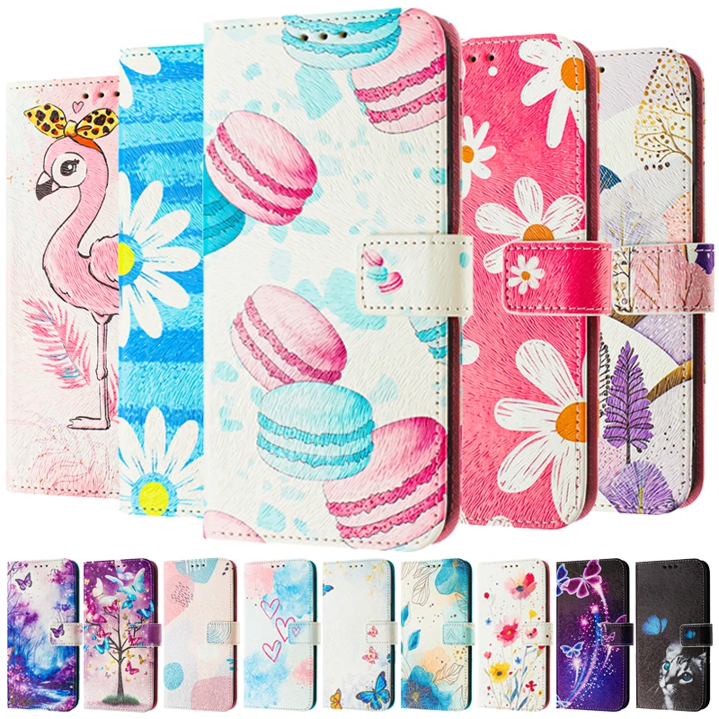 Leather Phone Case For ITEL A50C A80 A50 A48 A05S A70 A60 A60s A23 Pro A17 Flip Cover Wallet Magnetic Painted Cases Flower Bear