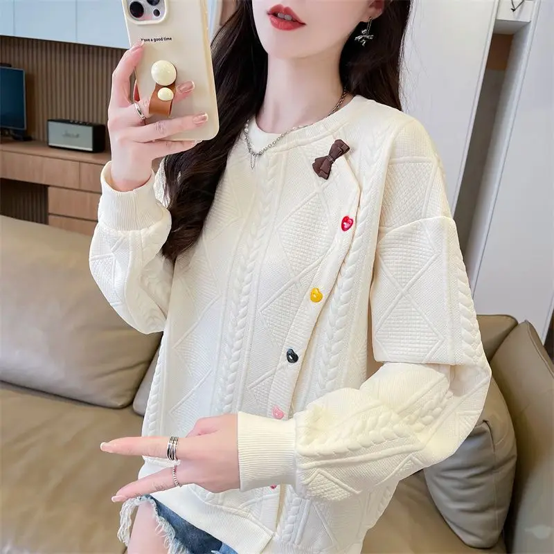 เสื้อสเวตเชิ้ตบางประกบปุ่มสีไม่สม่ําเสมอสําหรับผู้หญิง