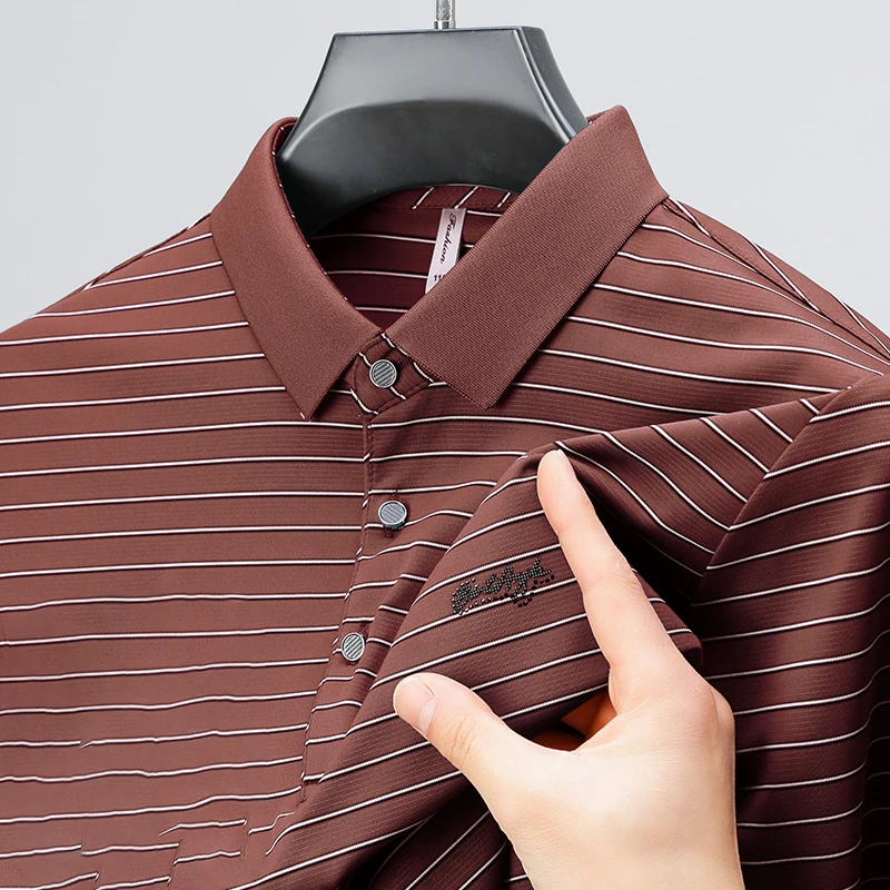 Fashion Loose Business Diamonds Striped Polo Shirts Men\'s Clothing 2024 Summer New Oversized Casual Pullovers All-match T-Shirt