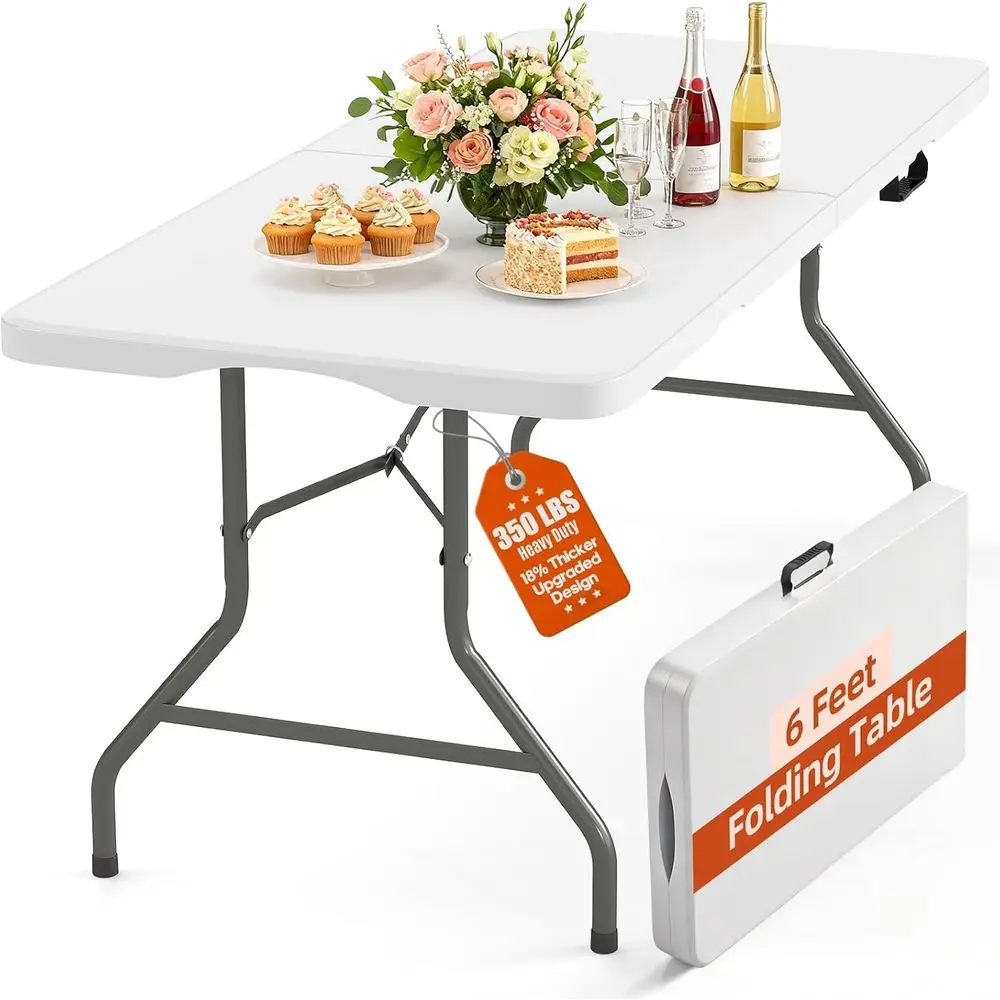 

Portable Heavy-Duty Folding Table with 350lbs Capacity, Thick HDPE Waterproof Top, Steel Legs for Indoor/Outdoor Use