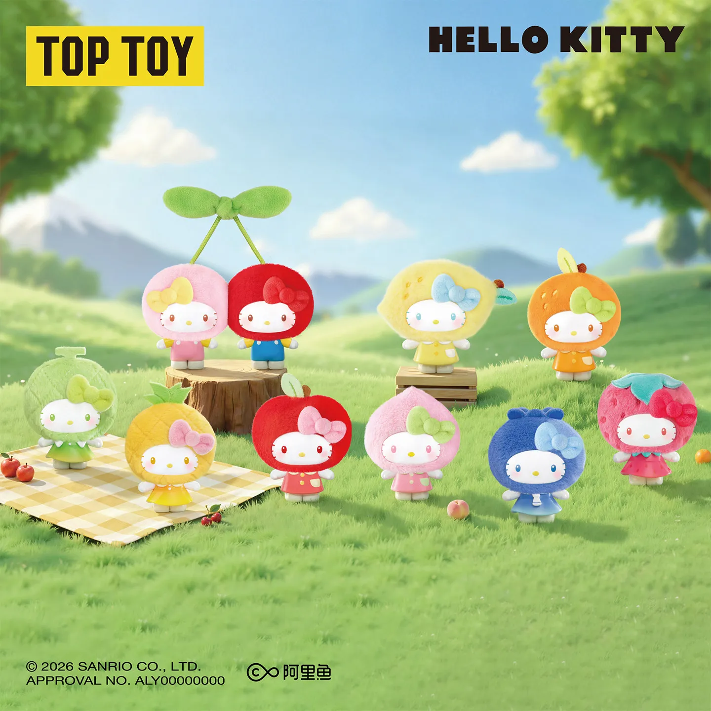 Toptoy Sanrio Hello Kitty Caja Sorpresa de Frutas, Colgante de Muñeca con Accesorios Desmontables, Versión Máxima, Caramelo Arcoíris, 20 Regalos Lindos para Mujeres