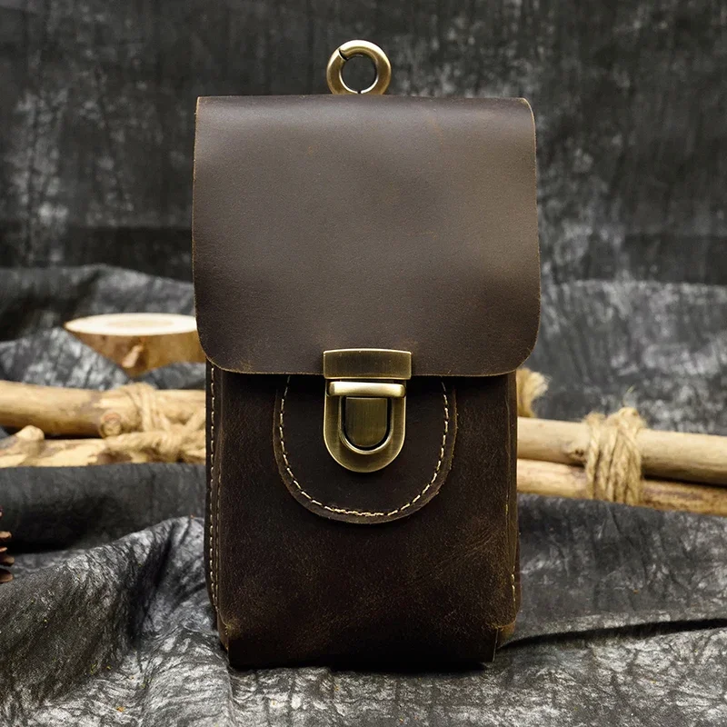 

Real Leather Men's Waist Bag Belt Pouch Small Phone Holder Leather Waist Bag Luxury Brand for Men Male Waist Pack Hook Bum Bag