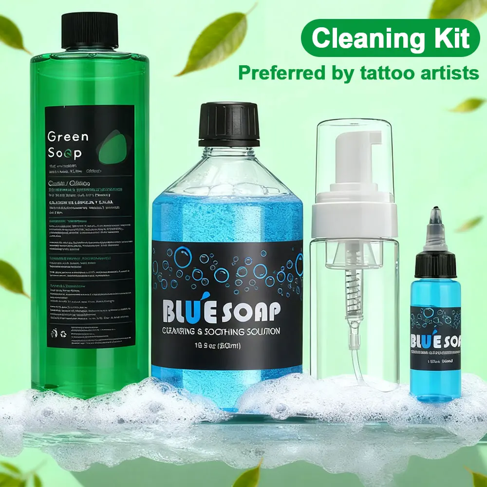 

Tattoo Green Soap and Tattoo Foam Bottle Tattoo Cleaning Kit Skin Wound Cleansing Liquid Cleaning & Soothing Solution Supply