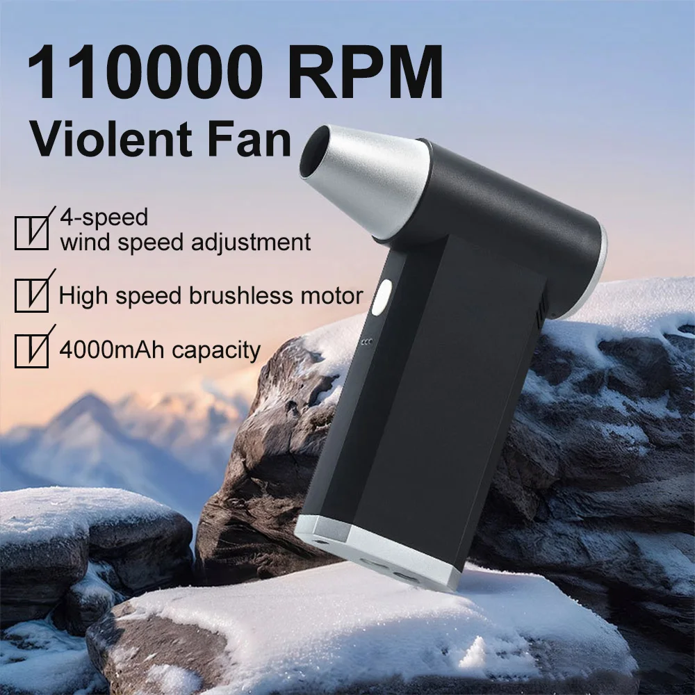 Mini Turbo Jet Fan 110,000RPM Powerful Air Blower High 4-Speed Duct Fan 50m/s Turbo Violent Fan High-Performance Brushless Motor