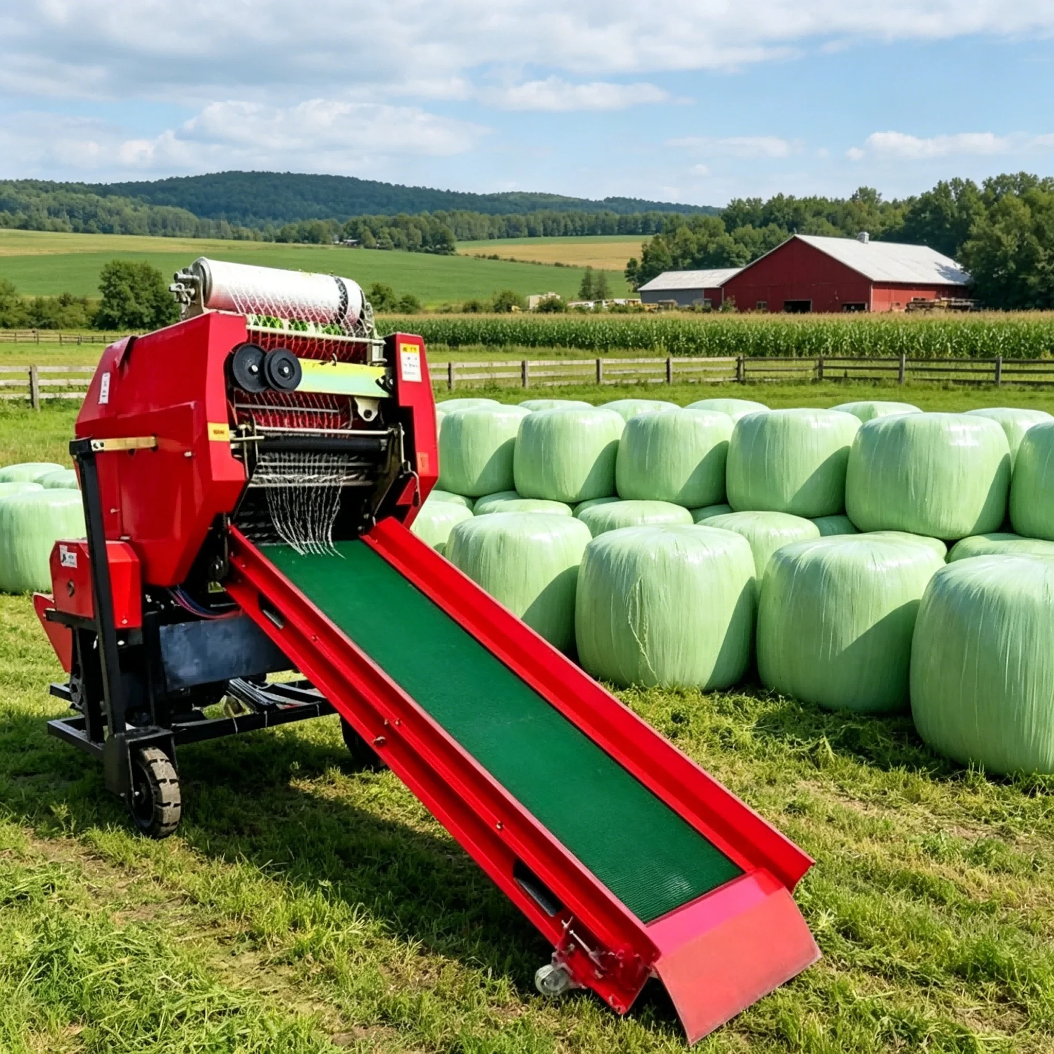Yellow & Green Silage Dual Use Wrapper Crop Straw Round Auto Baler Machine