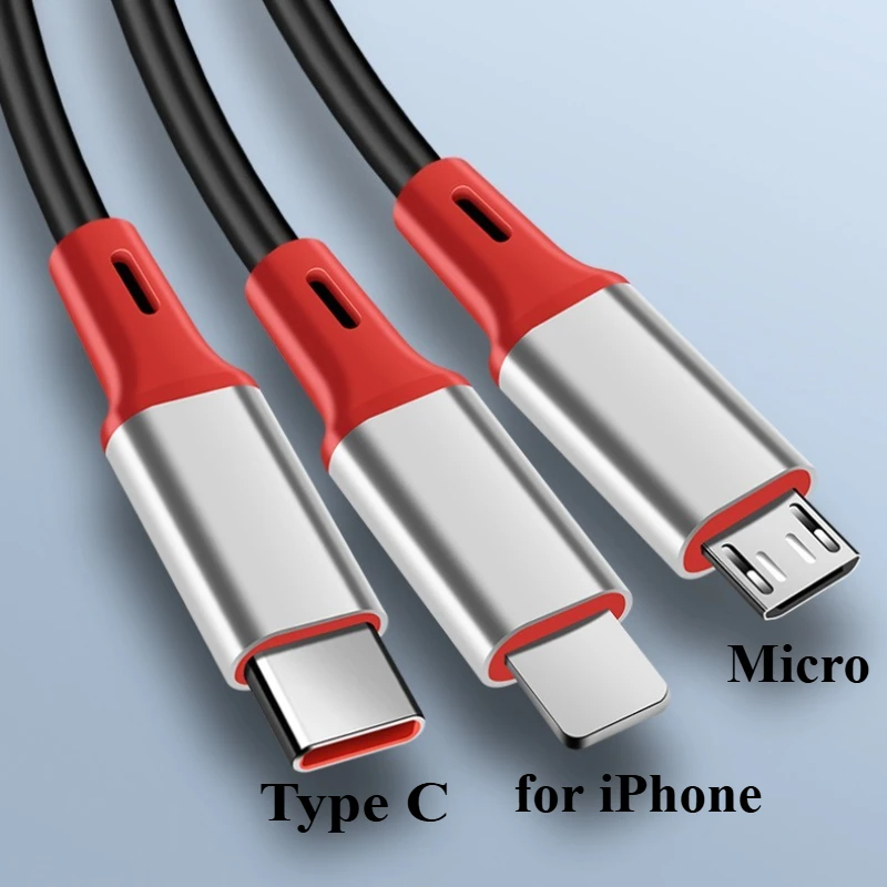 6A Super Fast Charging 3-in-1 Spring Data Cable Suitable for Apple TypeC Micro Charging Cable  for IPhone Samsung Xiaomi Redmi