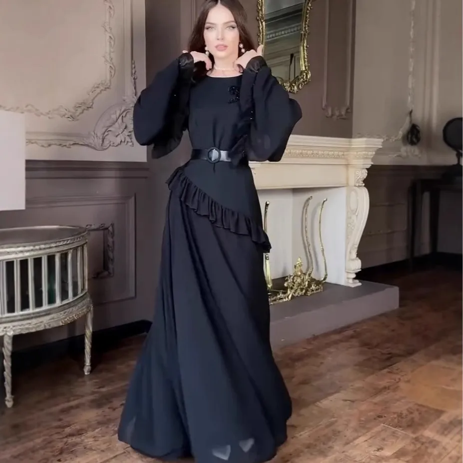 Eid Women Dress Muslim Autumn Ruffle Abaya Dubai Vestidos Largos Long Dresses Kaftan Arab Robe Party Caftan Jalabiya Ramadan