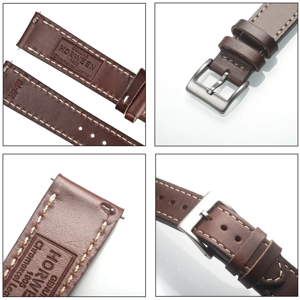 100% Genuine Leather Watch Band 18 19 20 21 22mm Quick Release Soft Wrap Horween Cowhide Straps For Men Women