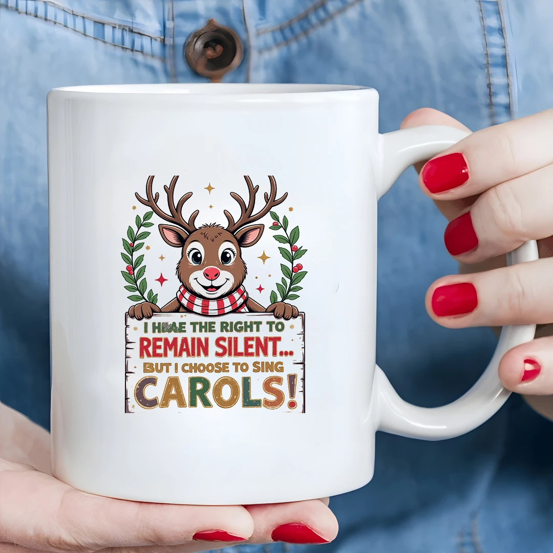 Caneca de 11oz com rena de desenho animado, presente de natal para crianças, família, escritório, xícara de café, carol de natal, presente criativo de feriado
