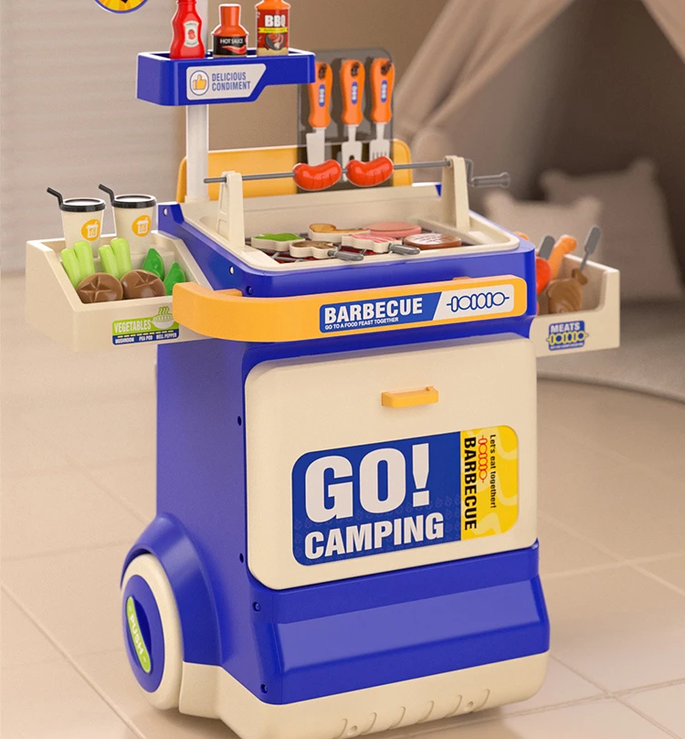 Barbecue Spray Trolley Fantasiespel BBQ Grill Winkelwagen Keuken Koken Speelgoed Mini Voedselmodel Outdoor Camping Spel Meisje Kerstcadeaus