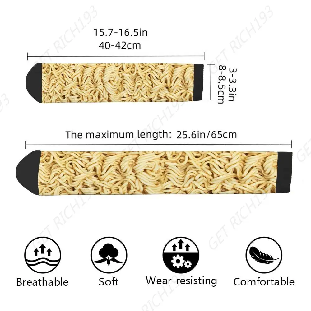 Instant Noodle Funny Socks Curly Noodle Cooking Ramen Food Novelty Casual Crew Socks Contrast Color Design for Women Men Gift