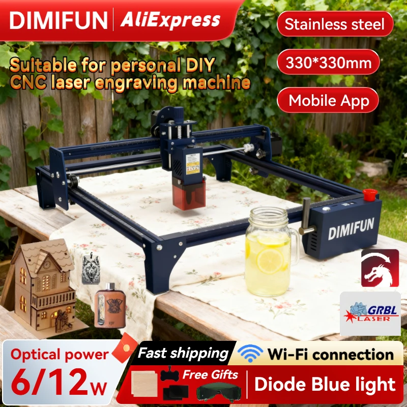 DIMIFUN 6W/12W Diode CNC DIY Laser Engraving Machine with Wi-Fi Control | 380*380mm Honeycomb Panel | Includes Gifts