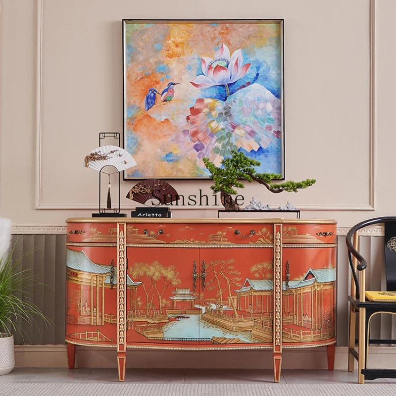 

Villa French New Chinese Living Room Light Luxury Orange Solid Wood Decoration Entrance Side Cabinet